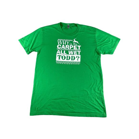 National Lampoons Christmas Vacation Shirt Mens Large Green Why Is Carpet Wet - Picture 1 of 11
